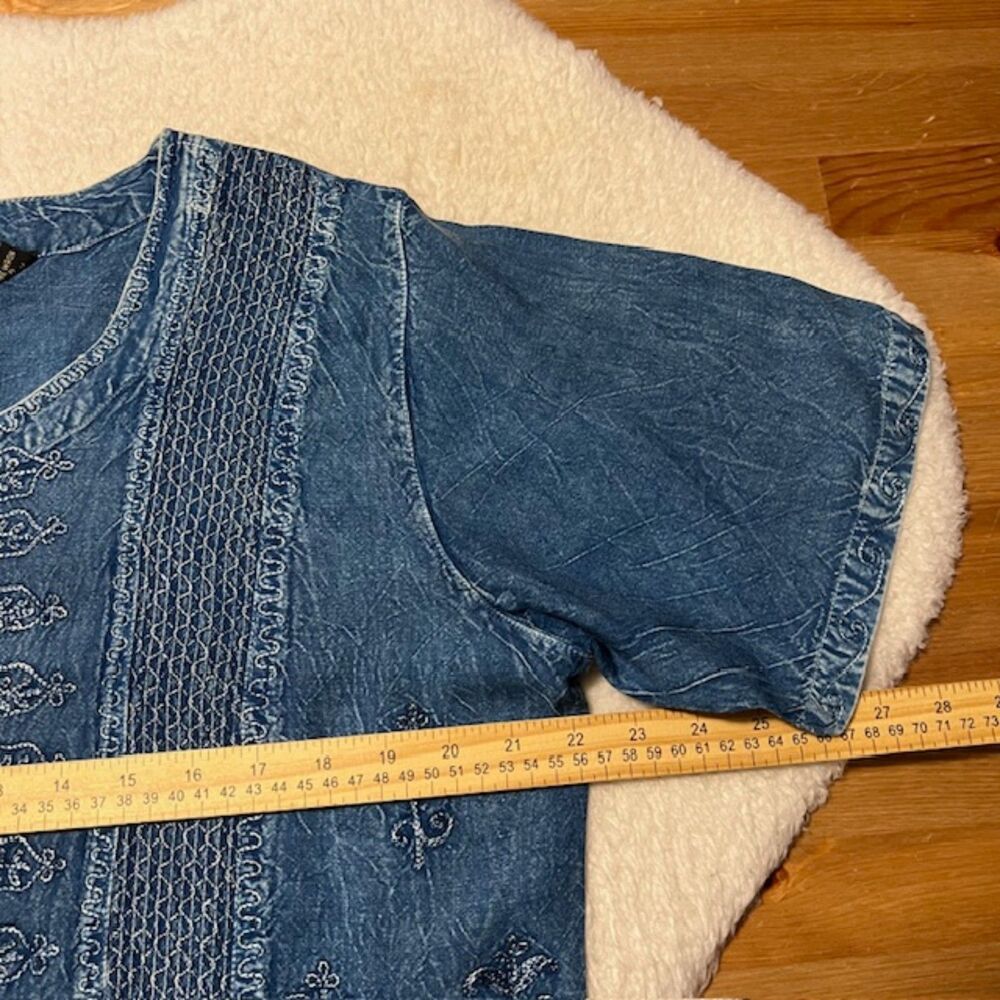 Raya Sun Womens Blue Chambray Cropped Cotton Rayon Pant Set Elastic Waist Sz 2X - Picture 10 of 14